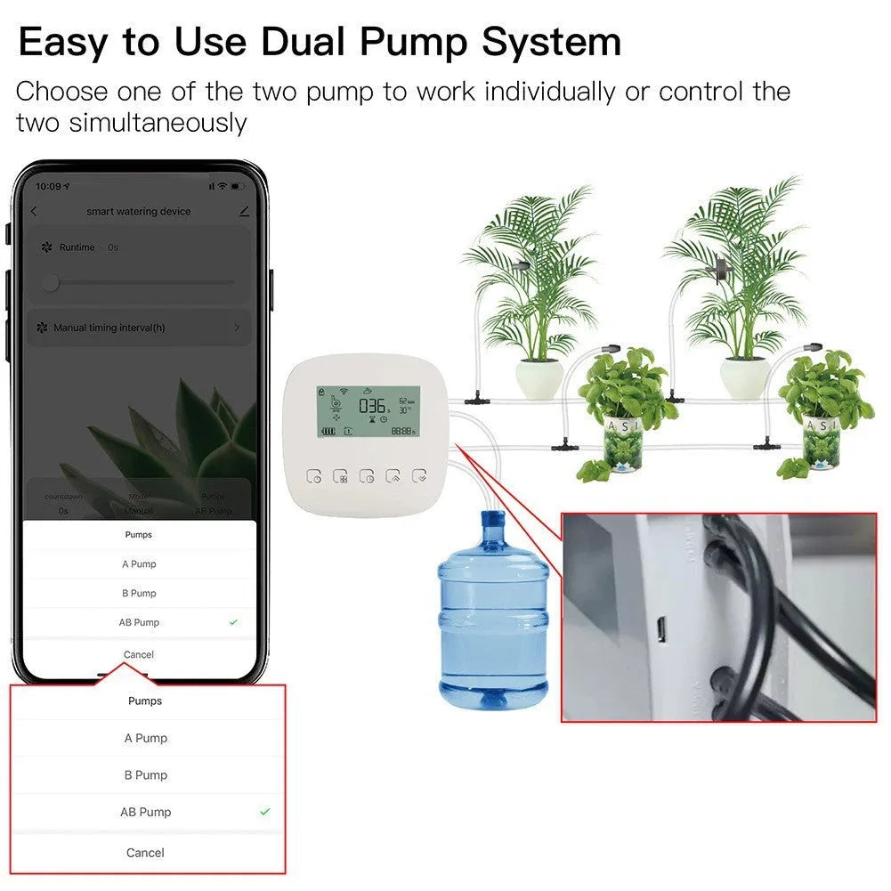 Graffiti smart home rechargeable sprinkler timer with WiFi timing, solar panel, and USB charging