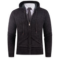 Men's hooded fleece lined sweater with pineapple pin in beige, shown front view on model, available in sizes M to 4XL