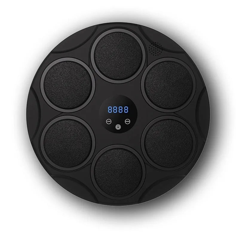 Smart Bluetooth boxing target with coloured LED lights hanging on wall