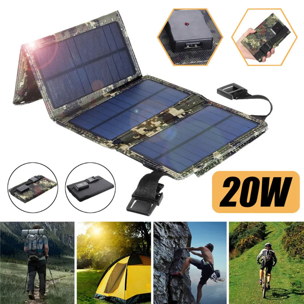Portable 7W solar panel folding charging bag with 1400mAh battery for outdoor mobile phone charging
