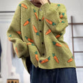 Round neck artistic print viscose cardigan sweater in loose street fashion style