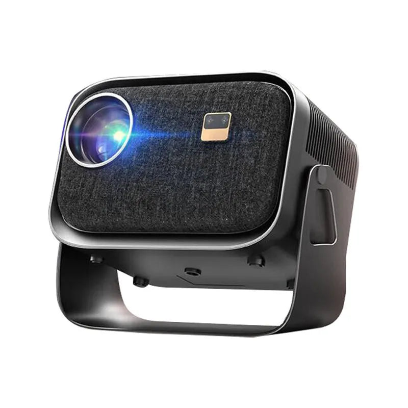 Portable smart home theatre projector unit with connectivity for Android 4K and mobile screen mirroring.