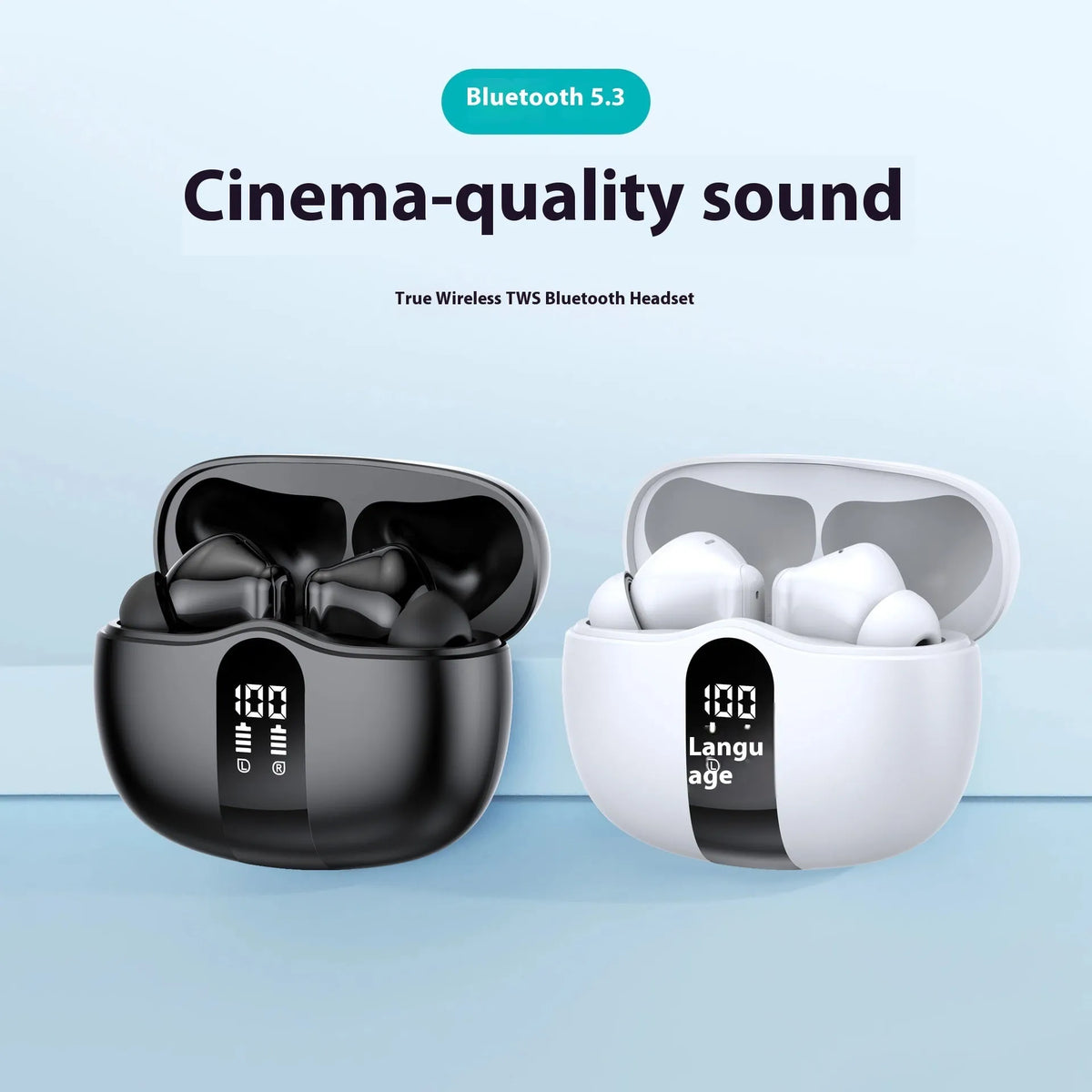 Noise cancelling in-ear sports Bluetooth headset in black or white with Type-C charging case