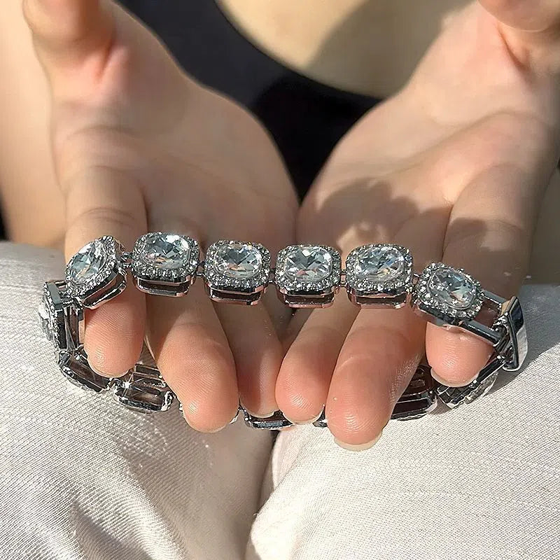 Hip-hop unisex full diamond bracelet alloy geometric JK style 18CM 20CM