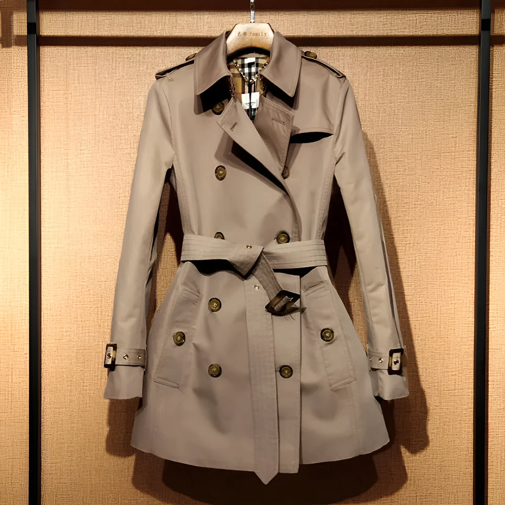 Women's khaki double-breasted trench coat with flight sleeves, British style