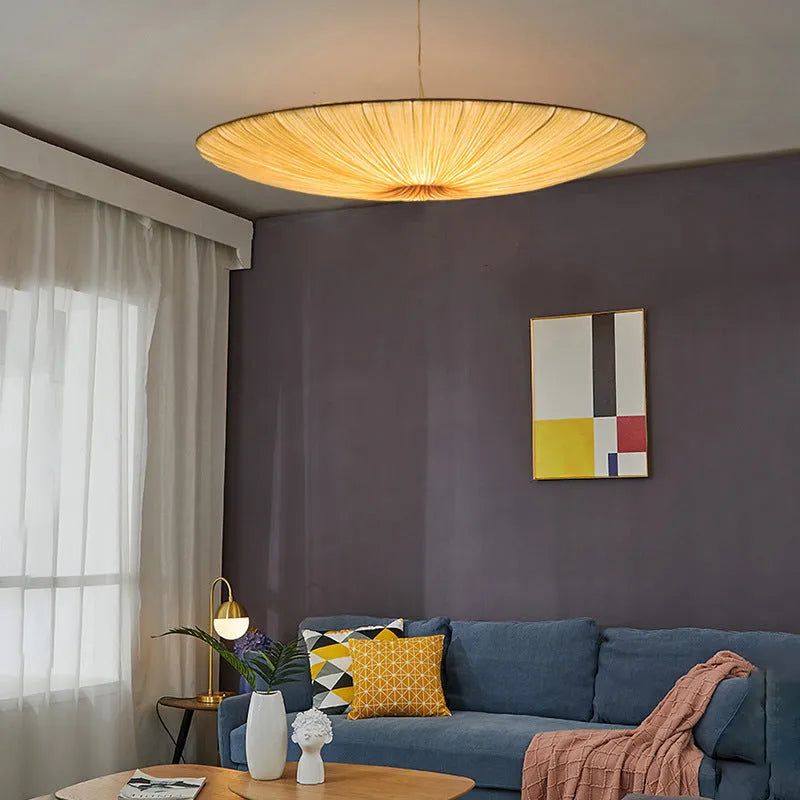 Beige minimalist chandelier, 50cm or 60cm diameter, alloy and fabric ceiling pendant with included light source