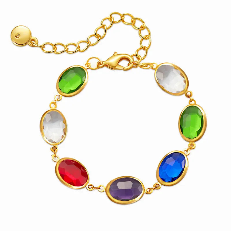 Women's geometric ellipse bracelet with glass inlay embroidery on 18K copper in blue colour option