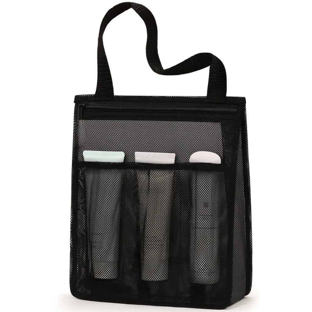 Black and pink large capacity polyester swimming gym bag with mesh pockets and dry wet separation compartments.