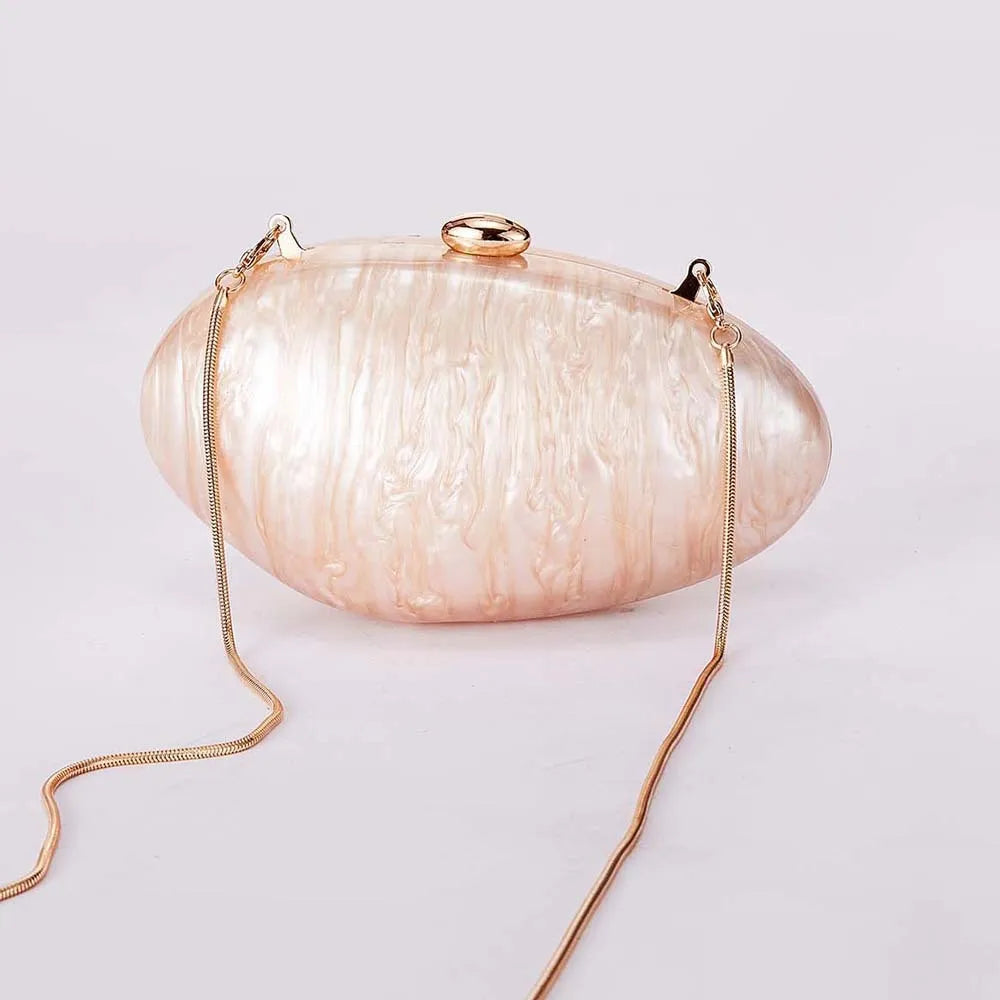 Acrylic oval crossbody bag with chain strap in solid colour, cotton lining, 21.5x12.5x9cm size
