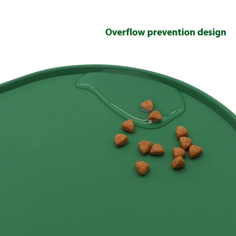 Silicone waterproof cat feeding placemat in beige colour showing placement beneath food bowl