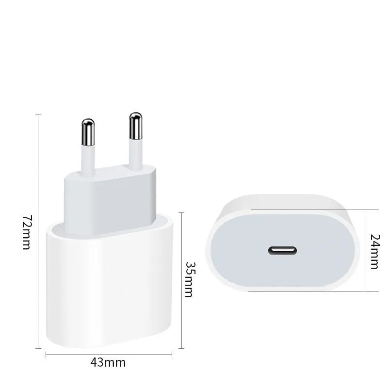 PD20W mobile phone charger with USB port and regional plug options
