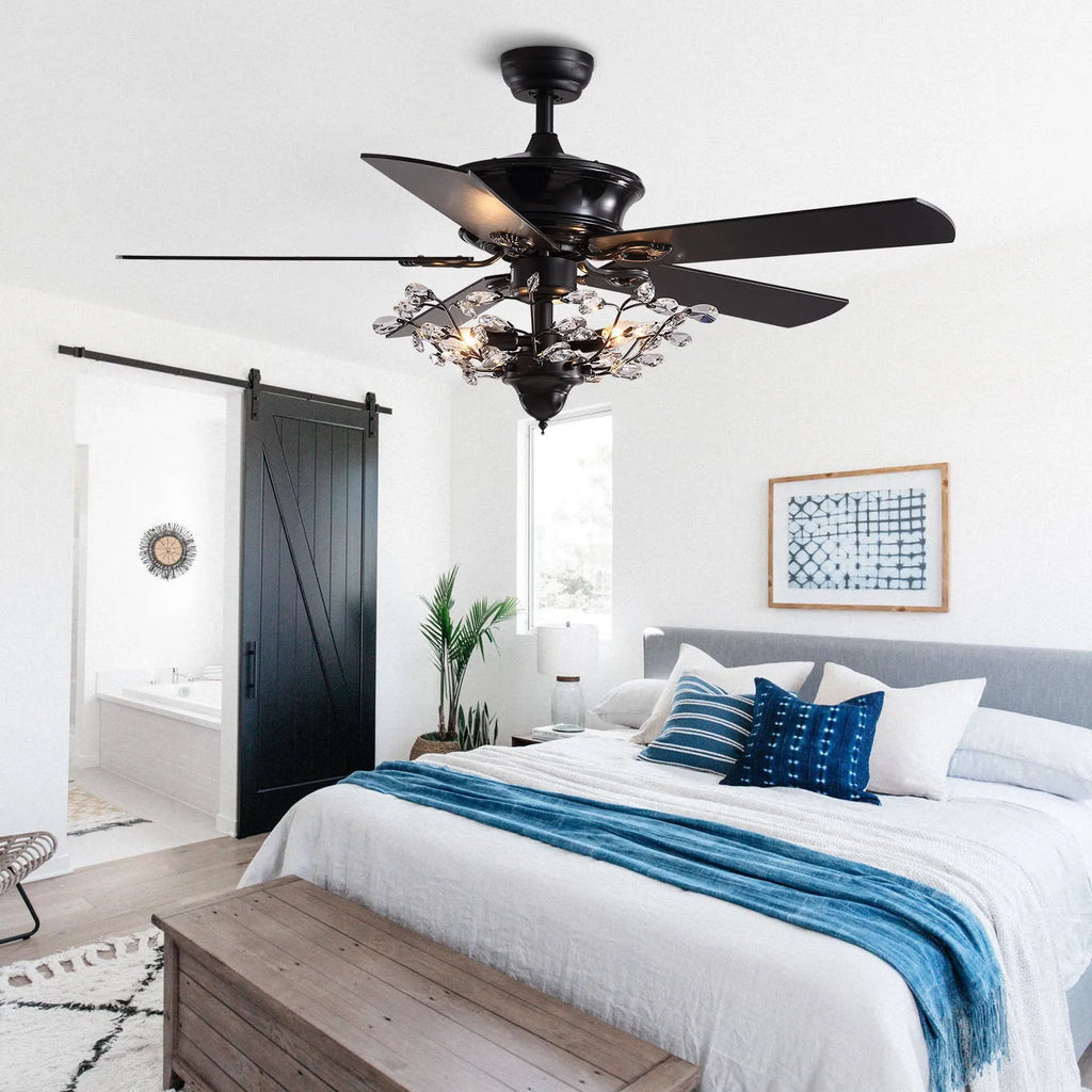 52-inch wooden ceiling fan with remote control and light, wood blades and shade, three bulb holders
