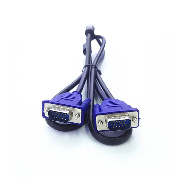 Black VGA cable with blue moulded head and nickel-plated connectors, length 1.5m