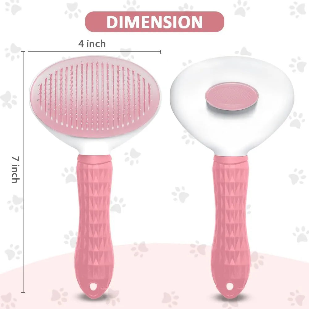 Blue cat grooming brush with a release button and fine wire bristles for removing loose fur.