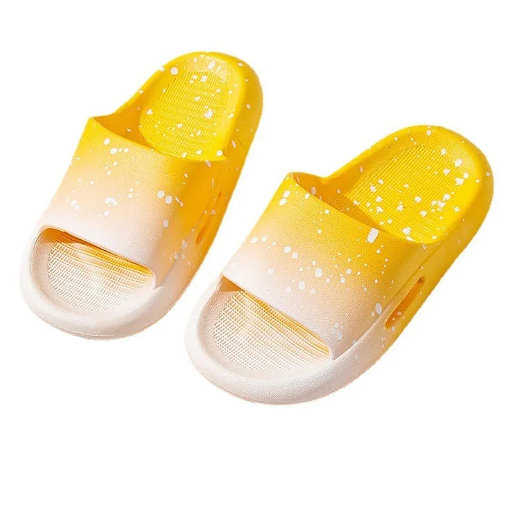 Children's gradient colour PVC summer slippers shown in blue, with non-slip sole.