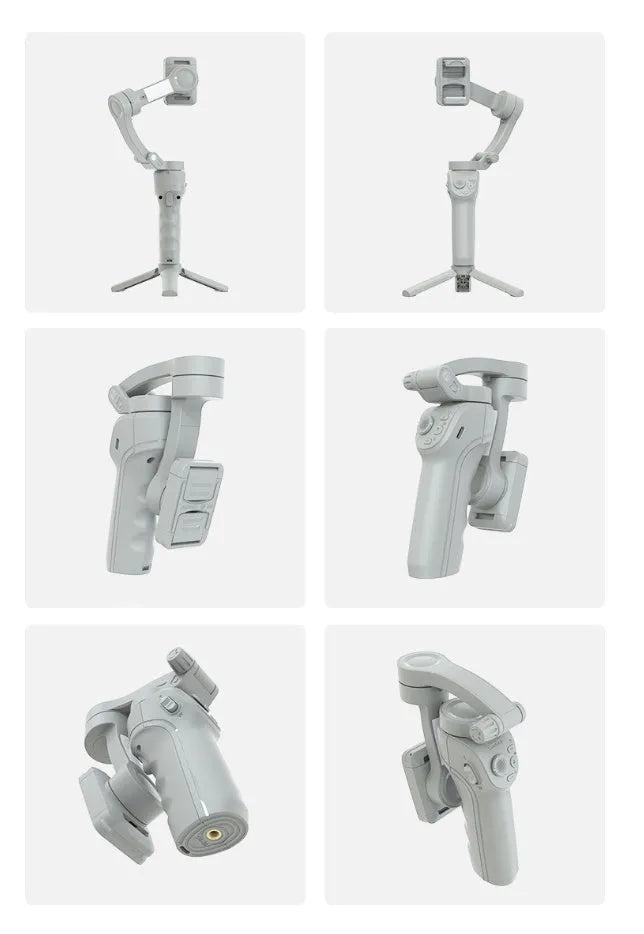 Hand-held three-axis anti-shake stabilizer with AI face tracking and fill light in gray ABS construction
