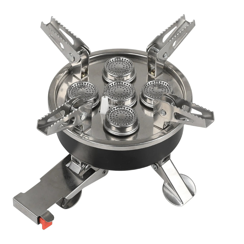 Silver stainless steel portable split stove with copper fittings and 100cm hose for outdoor cooking