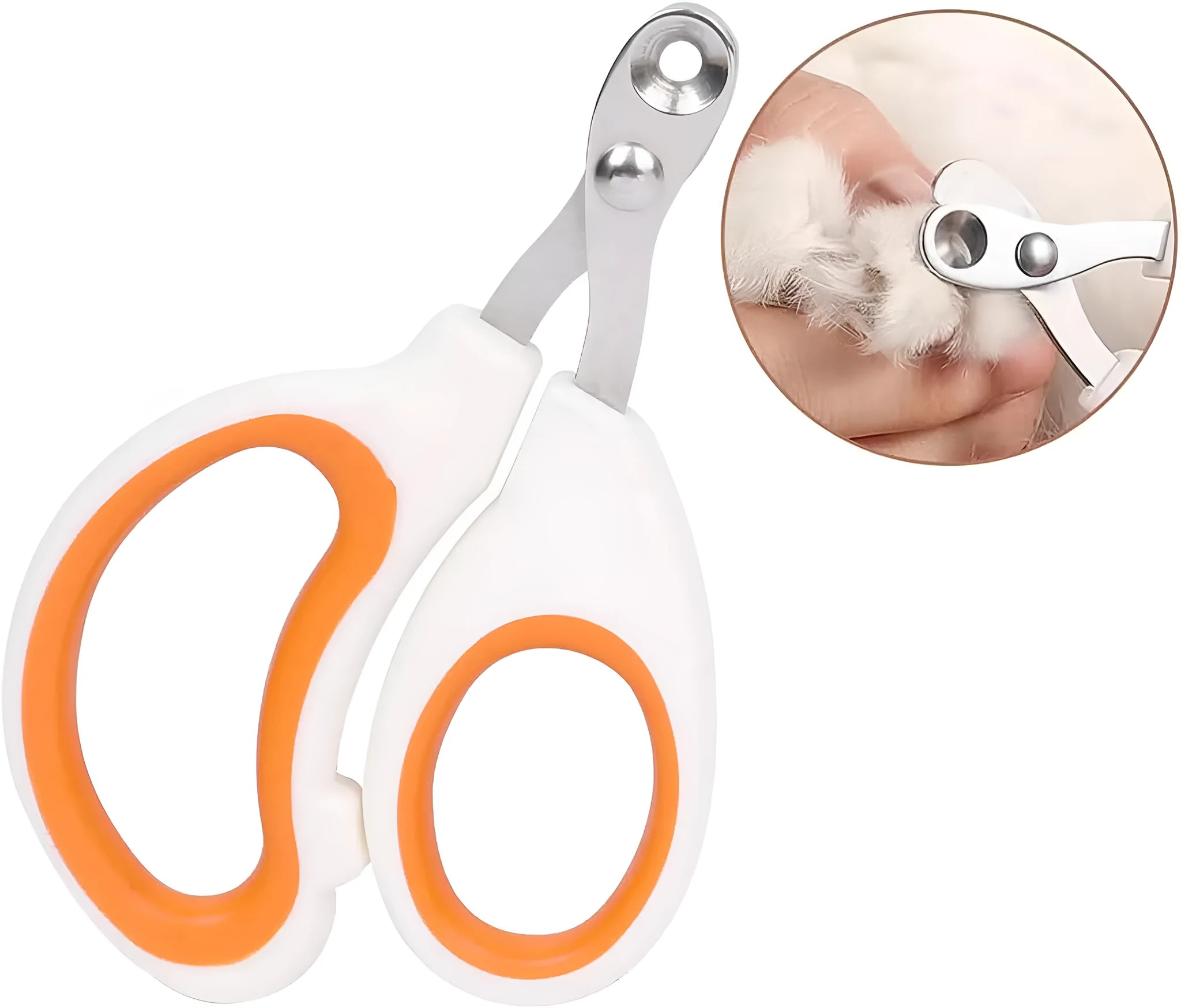Blue cat nail clippers with circular cut hole design and cushioned handle for safe pet nail trimming