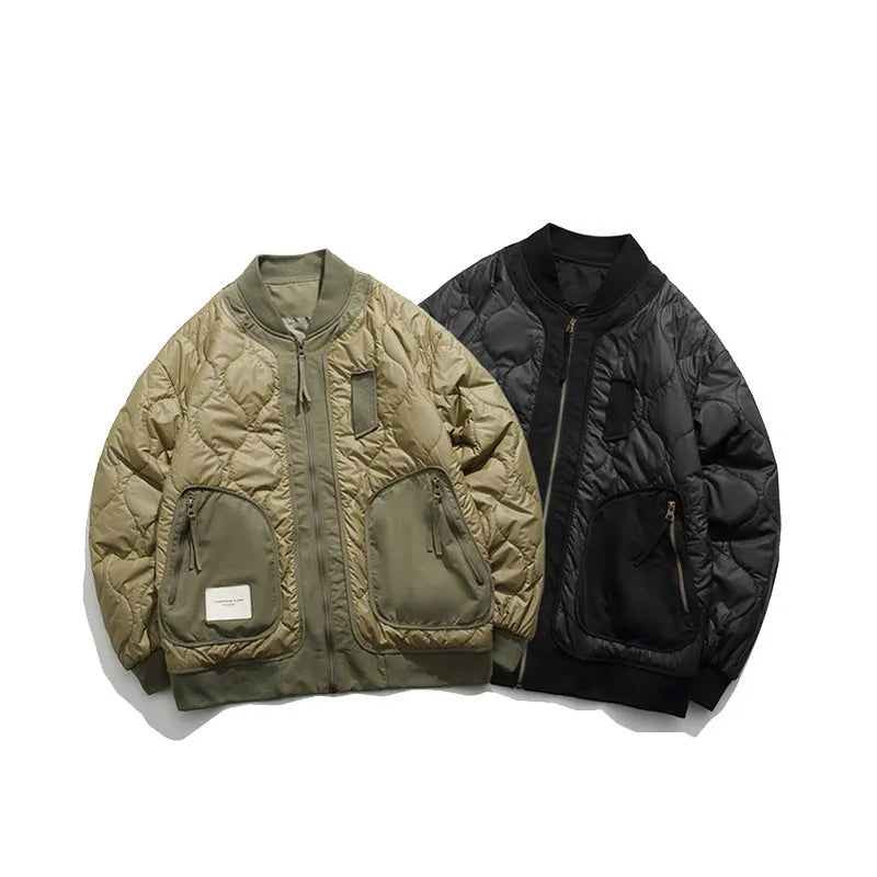 Men's winter jacket with baseball collar and gourd pattern, loose fit, black or green, sizes M to 4XL