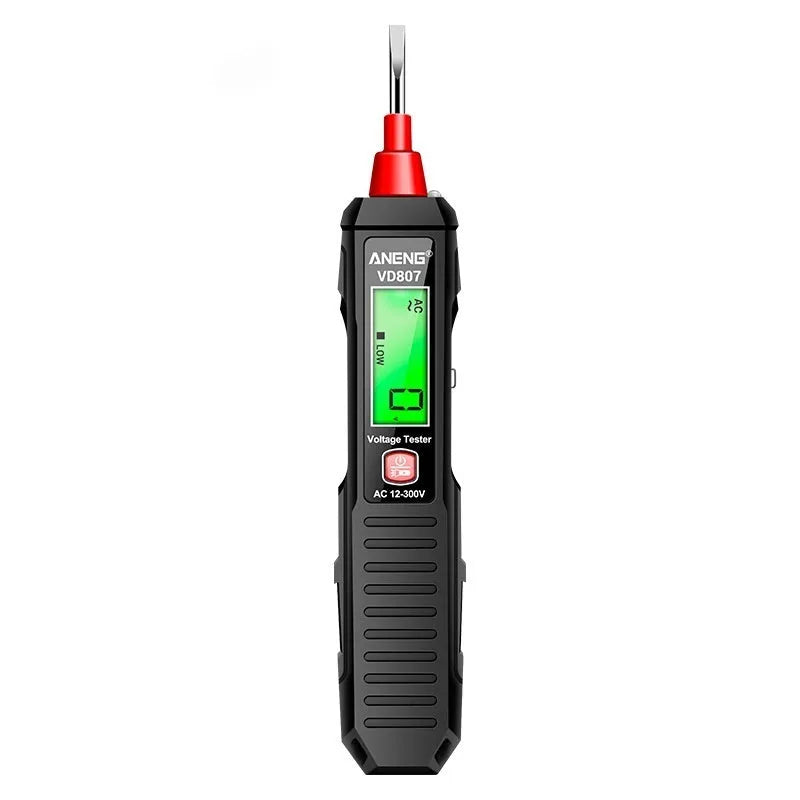 Black and red digital voltage testing pen with LCD display for 12V-300V detection
