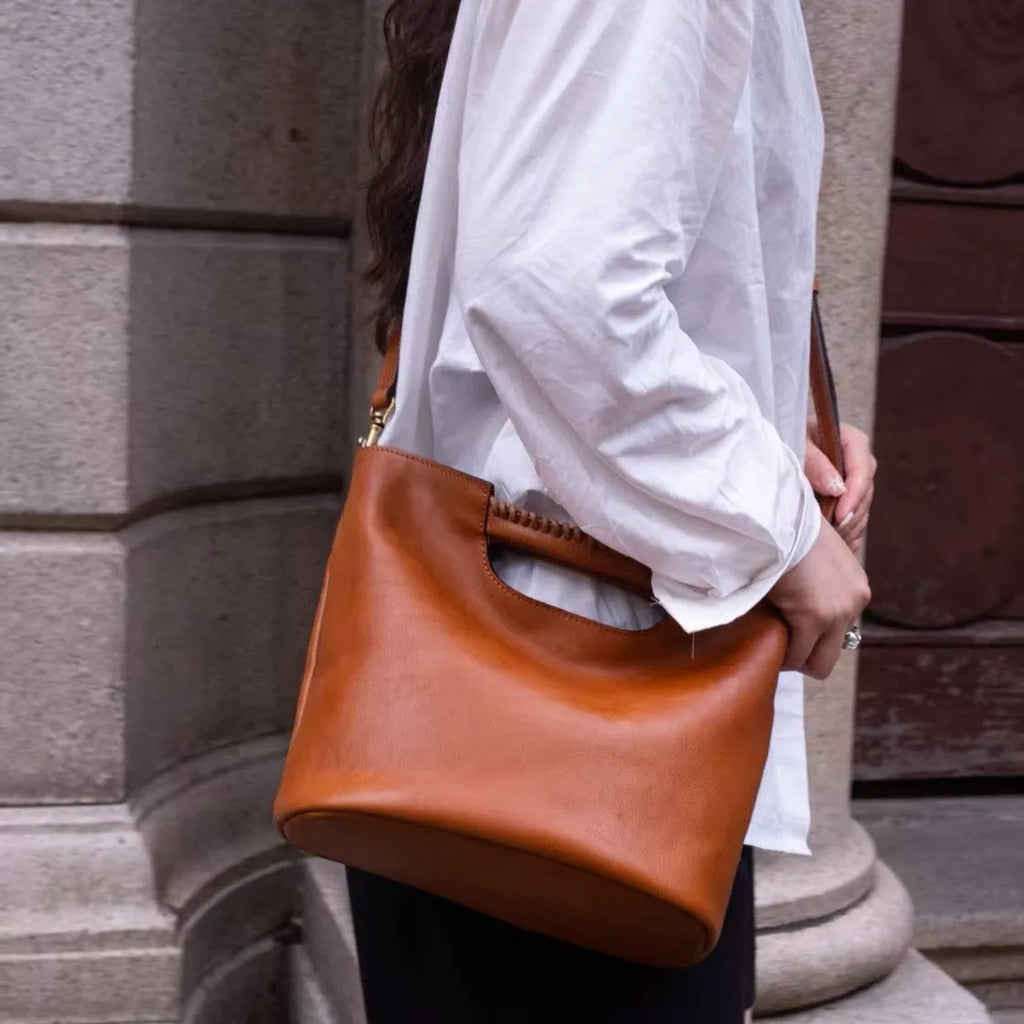 Cortex women's top grain leather crossbody bag horizontal square shape chestnut brown
