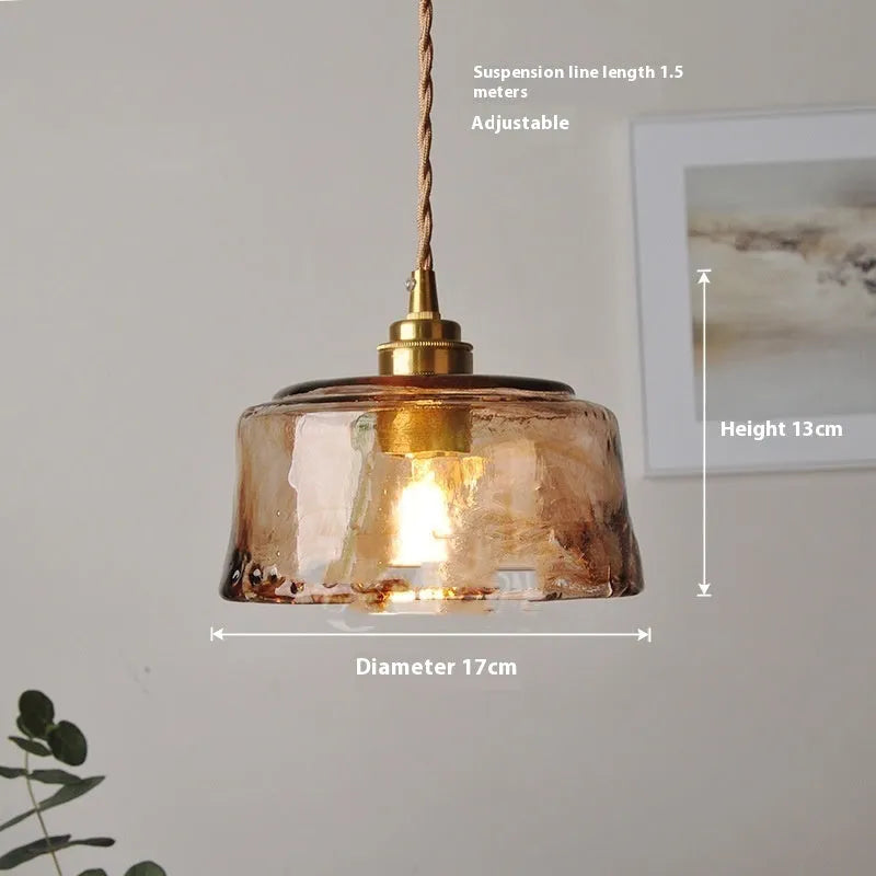 Nordic retro style brass and glass B-shaped chandelier pendant light for ceiling installation.