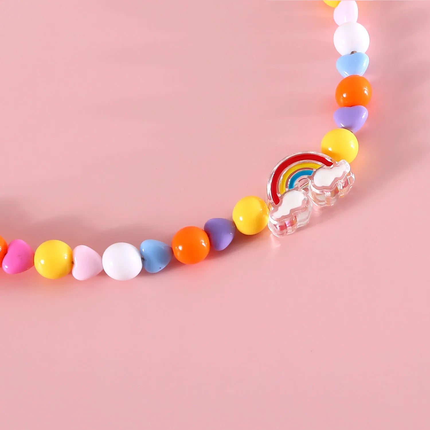 Colorful plastic bead cat necklace in peach rainbow or small flower pattern for pets