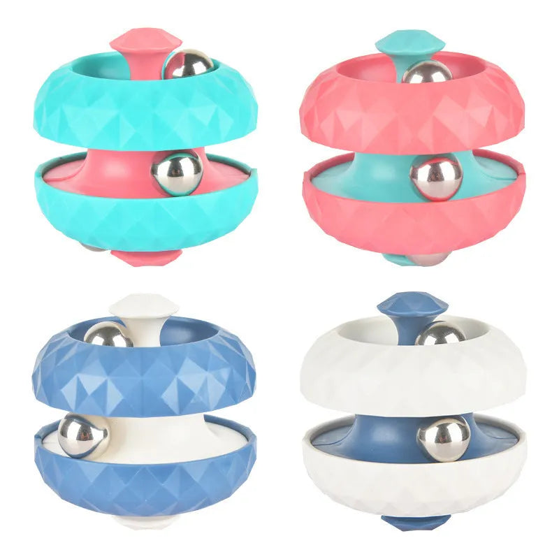 Diamond pattern ball track gyro Rubik's cube fidget toy in blue plastic for hand brain exercise