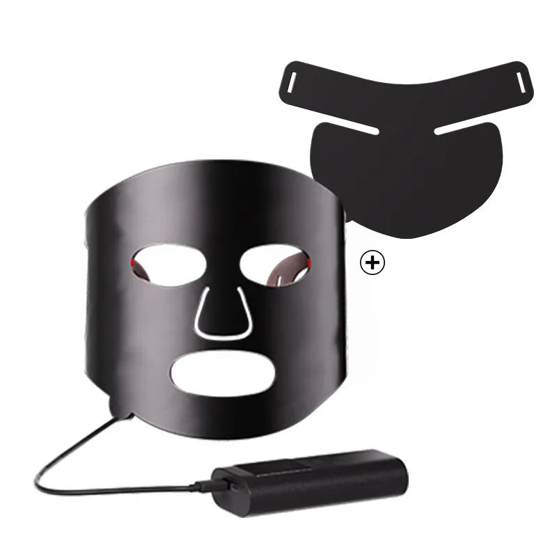 White and black LED phototherapy face mask with controller for seven-colour light skin treatment.