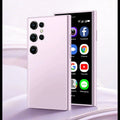 S23PRO XS15 mini smartphone in black, green and pink purple colours, showing straight plate design.