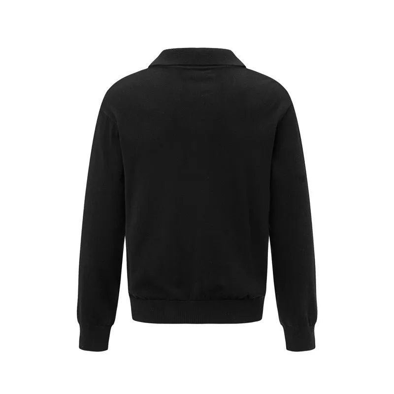 Loose chemical fibre blend pullover sweater in black, dark grey and creamy white colours