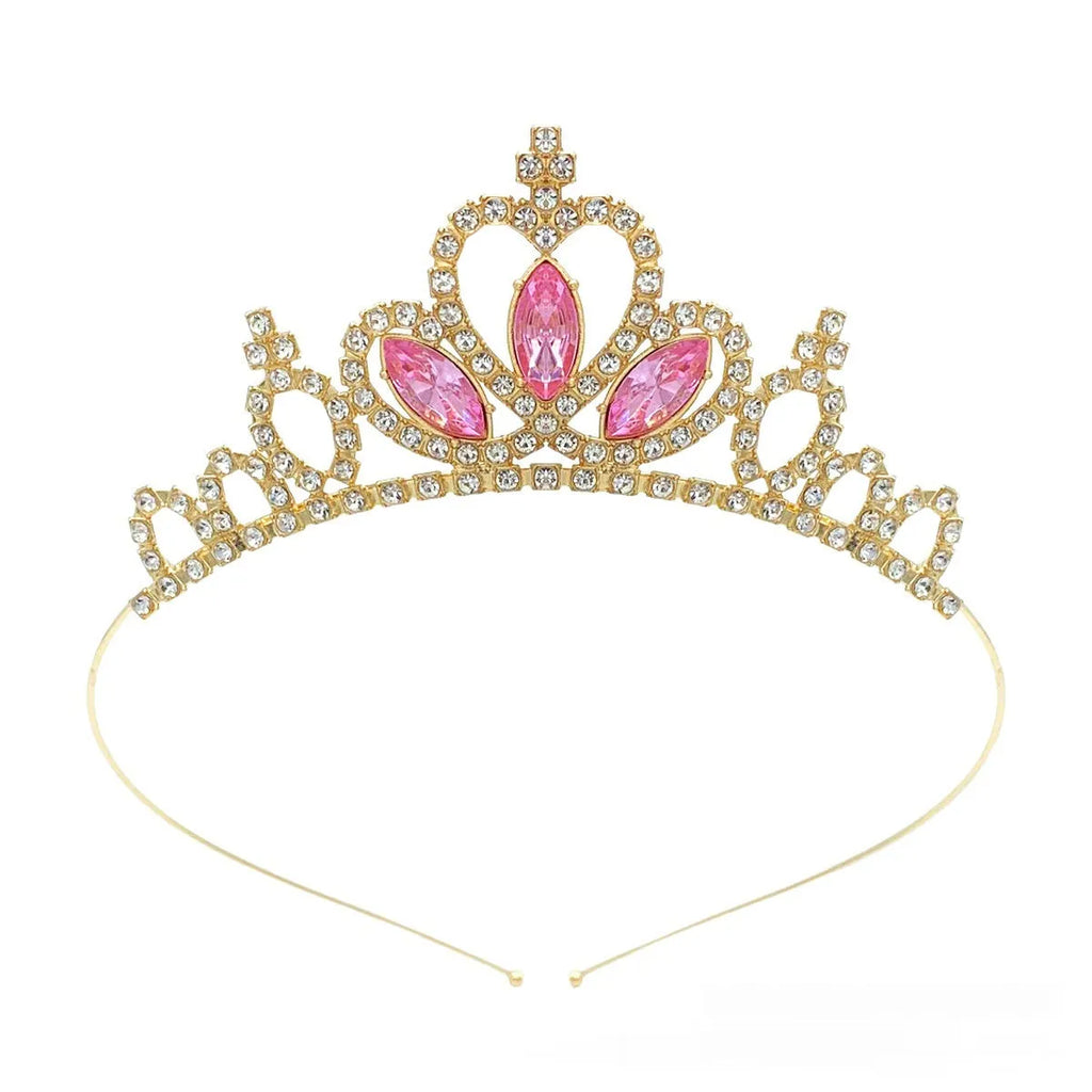 Alloy metal princess crown in gold or silver with colourful diamond decorations