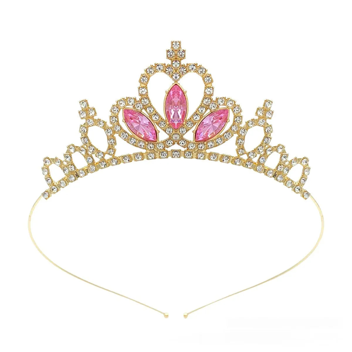 Alloy metal princess crown in gold or silver with colourful diamond decorations