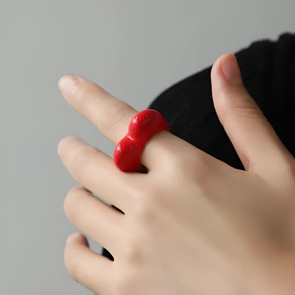 Three-dimensional enamel heart-shaped ring in multiple colours with love theme design