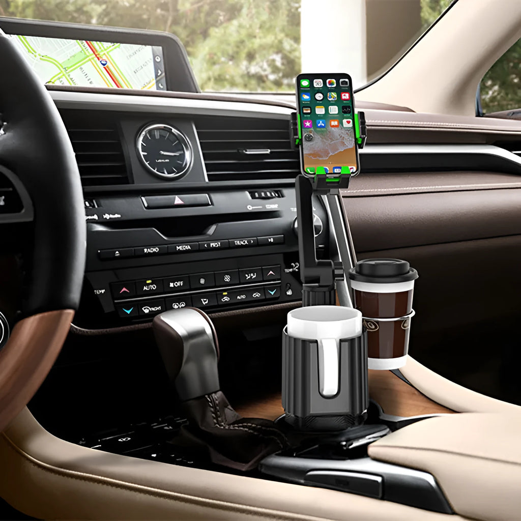 Green or grey A02 model car drink rack and mobile phone holder made from ABS/PC plastic.