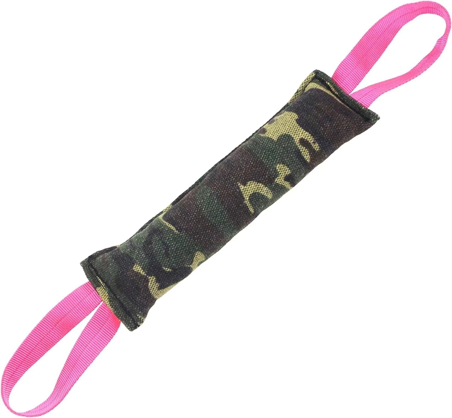 Beige jute dog tug toy with two handles, measuring 30cm long for interactive training