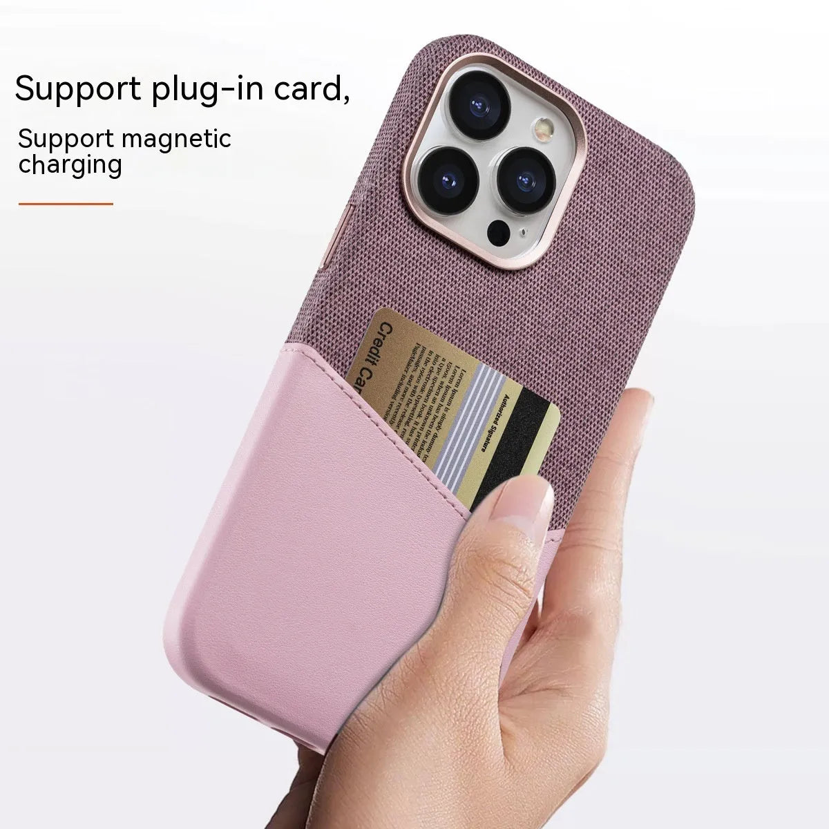 Leather magnetic card phone case for iPhone 12-15 series in black colour-matched design
