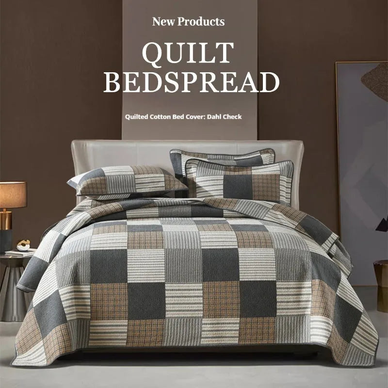 Pure cotton bedspread three-piece set with double-sided geometric patterns for 1.8 metre beds