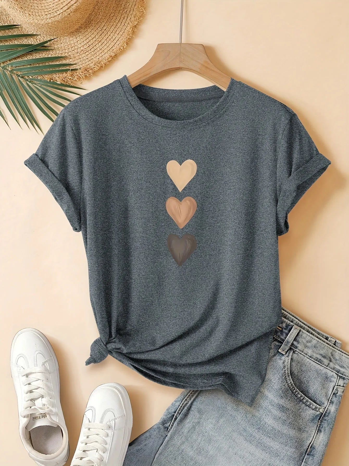 Women's pure cotton t-shirt with Chinese art retro printing in blue