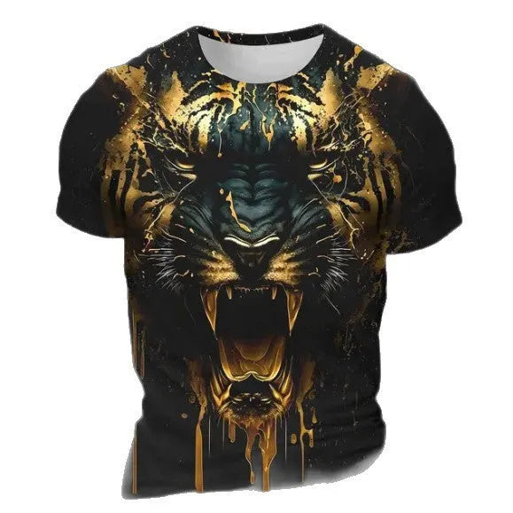 Men's 3D tiger pattern short sleeve t-shirt in polyester bird eye cloth fabric
