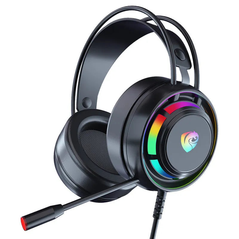 Black computer head-mounted headphones with microphone featuring 50mm drivers and choice of 3.5mm plug or USB connection