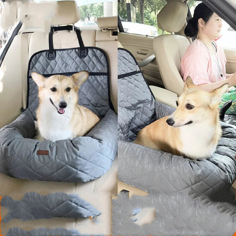 Pet car mat in black Oxford cloth with non-slip backing for dogs on car seat