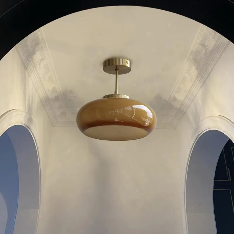 Bauhaus three-headed egg tart pendant light with milky white glass shades