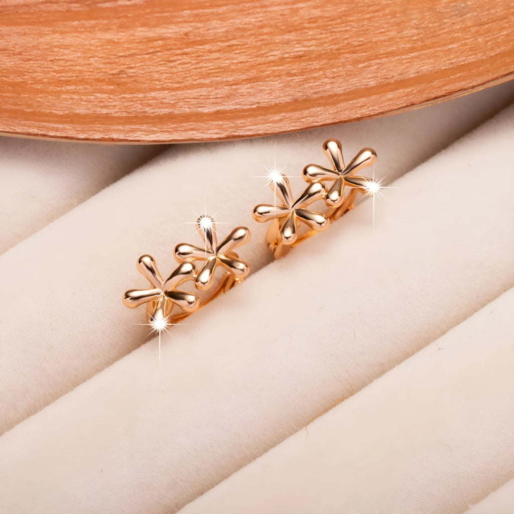Rose gold circular waterdrop flower earrings with fresh sweet design for women