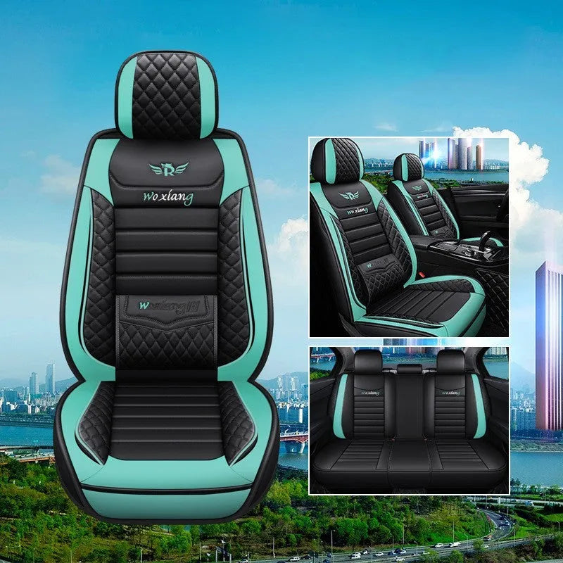 Red leather universal car seat cushion with high elastic sponge filling shown on a car seat.