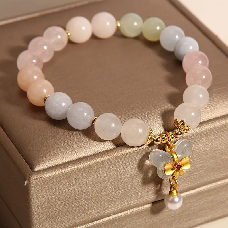 Women's crystal bracelet with colourful Morgan stone butterfly pendant in original design