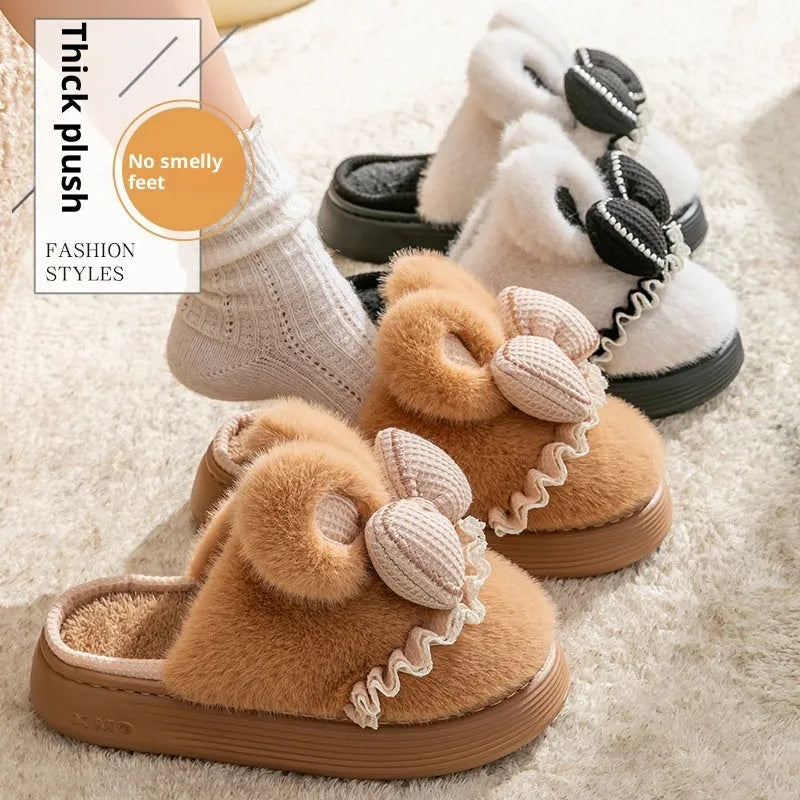 Indoor warm non-slip couples cotton shoes with suede upper and EVA sole in brown, khaki, and black and white