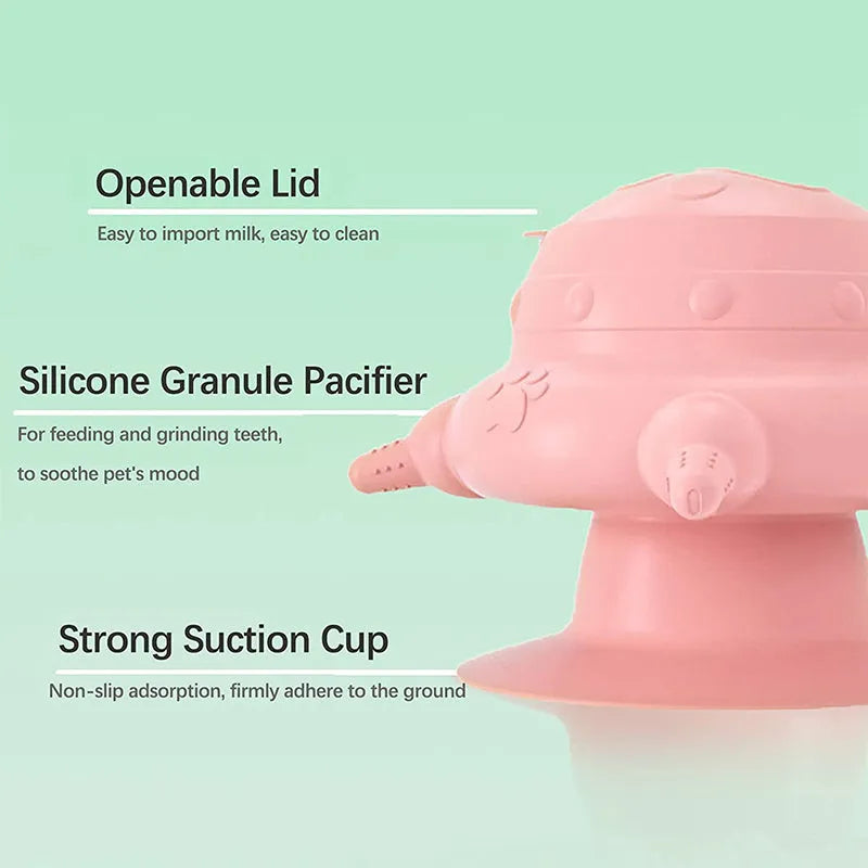 Pink silicone pet nursing device with bionic breast-shaped milk bowl for feeding puppies and kittens