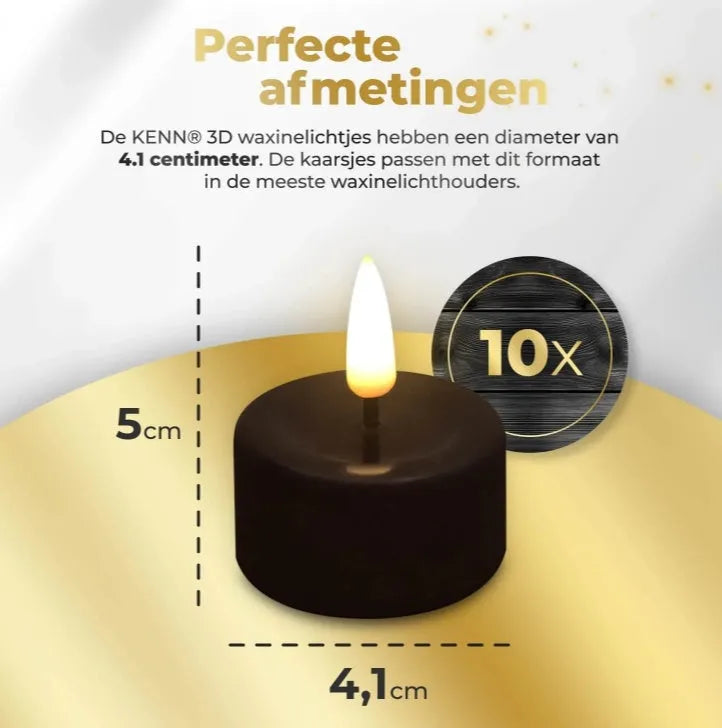 Four black S10 LED flameless tealight candles showing flickering flame effect.