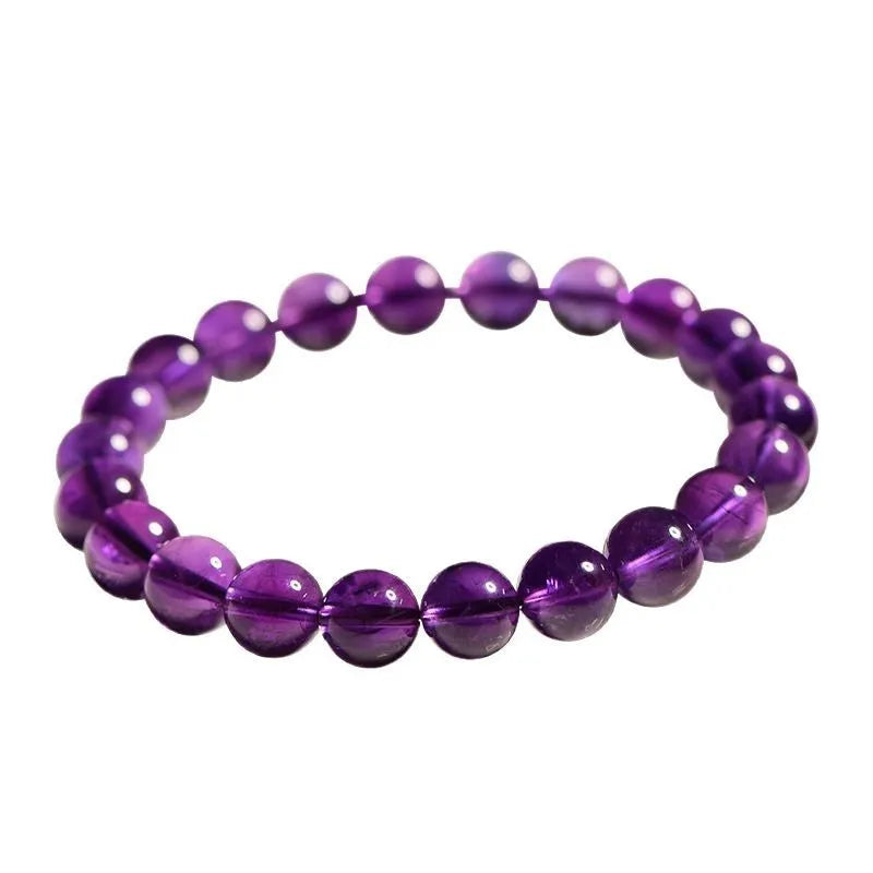 Polished natural Uruguay amethyst bracelet with scattered beads, showing different single circle and multi-ring models.